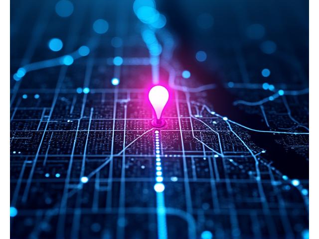Abstract map visualization of Chicago's West Loop, with a glowing pin indicating EchoVibe Productions' studio location, surrounded by neon lines representing urban energy.