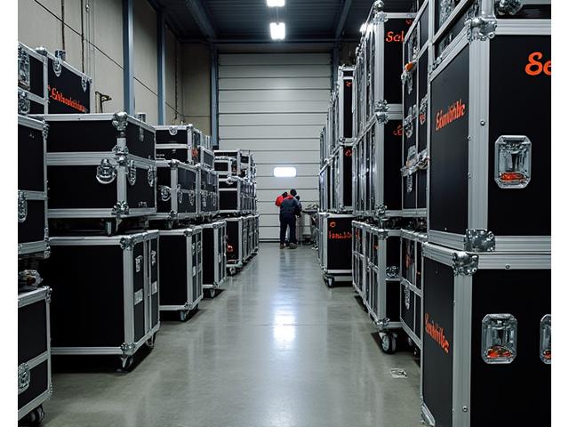Warehouse filled with reusable event equipment and setup materials, showcasing eco-friendly rental companies.
