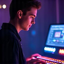 Portrait of a creative lighting designer at a console